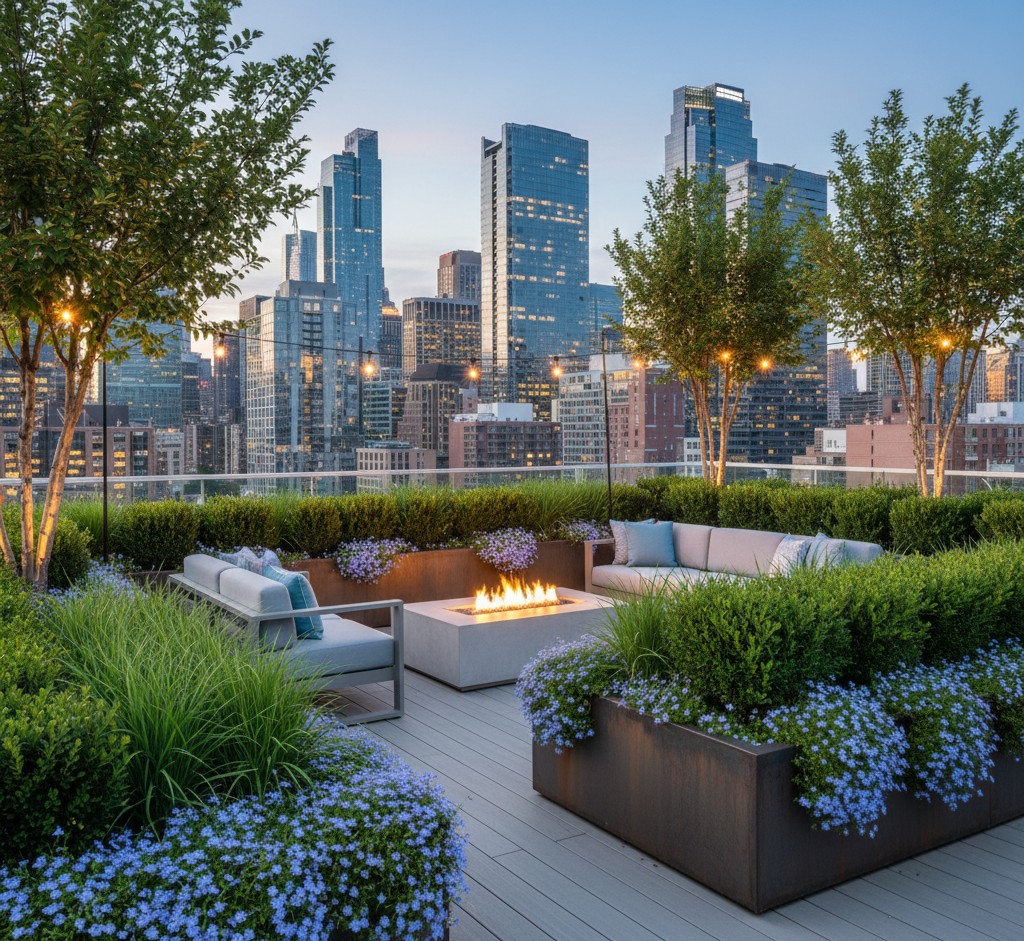 Urban rooftop garden arrangement