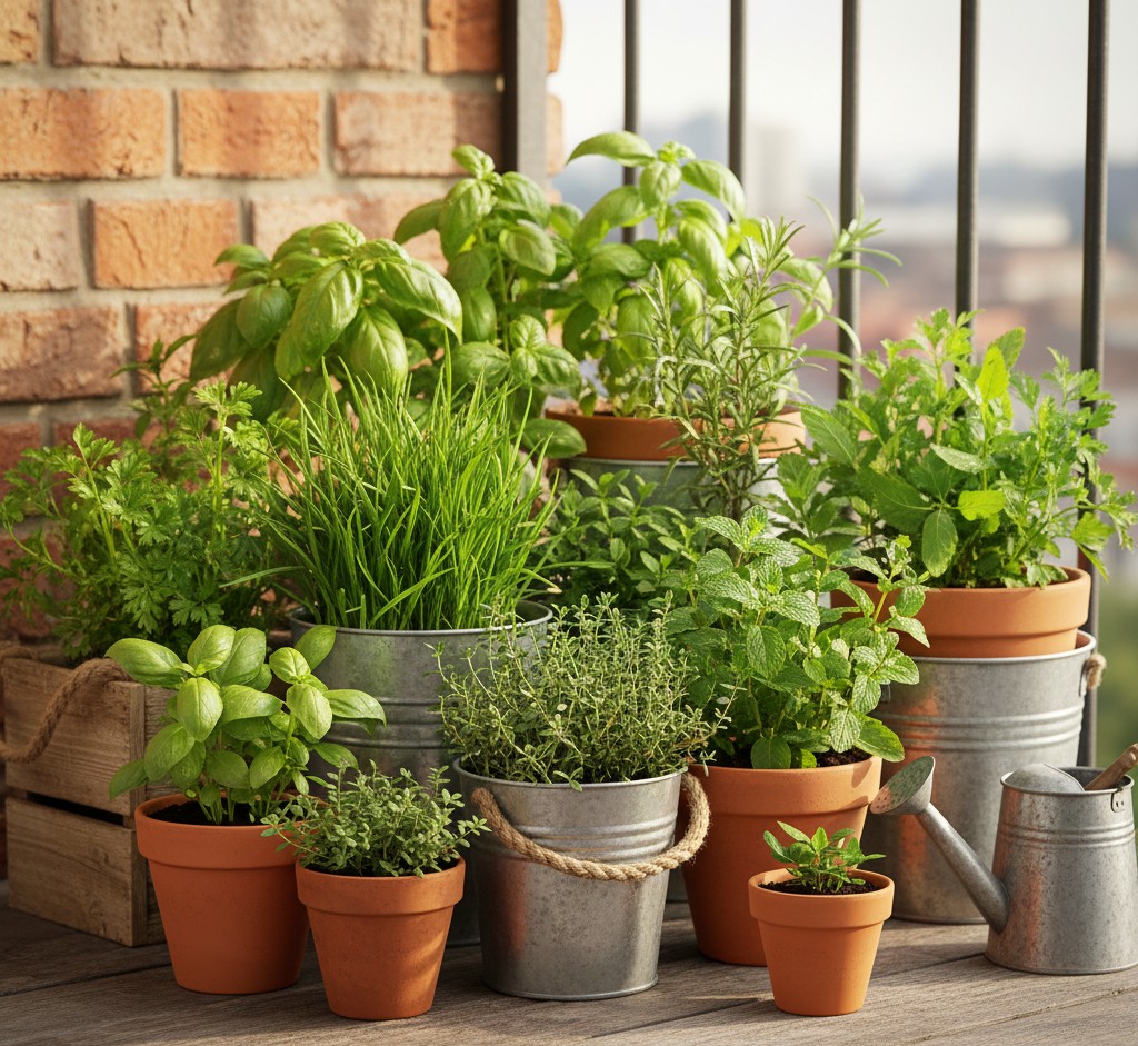 Small balcony herb garden
